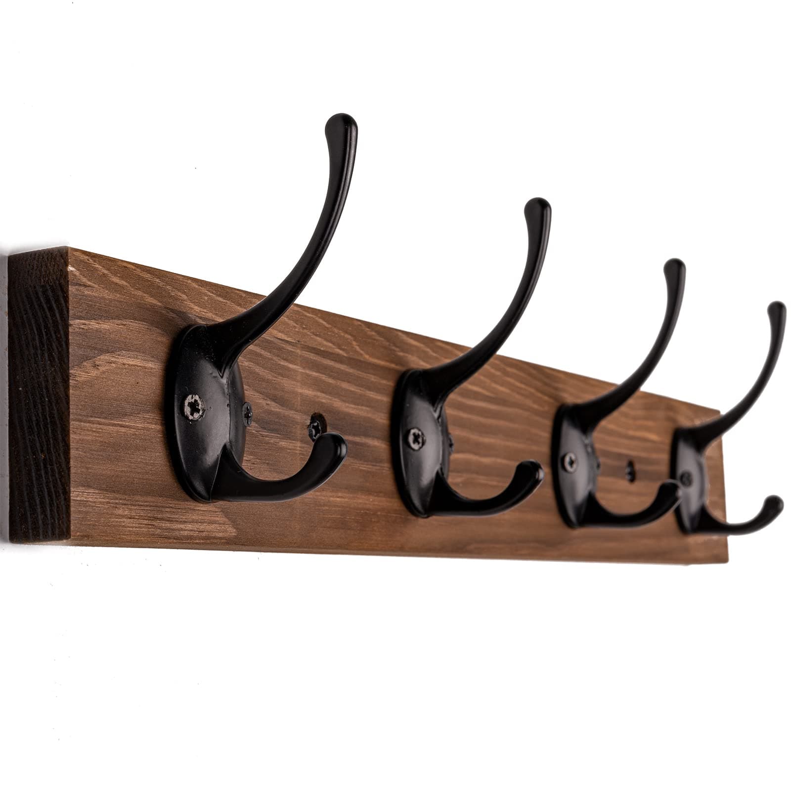 Coat Hooks Wall Mounted, Wooden Hat Rack with 4 Hooks for Entryway, Bathroom,Bedroom(Brown)