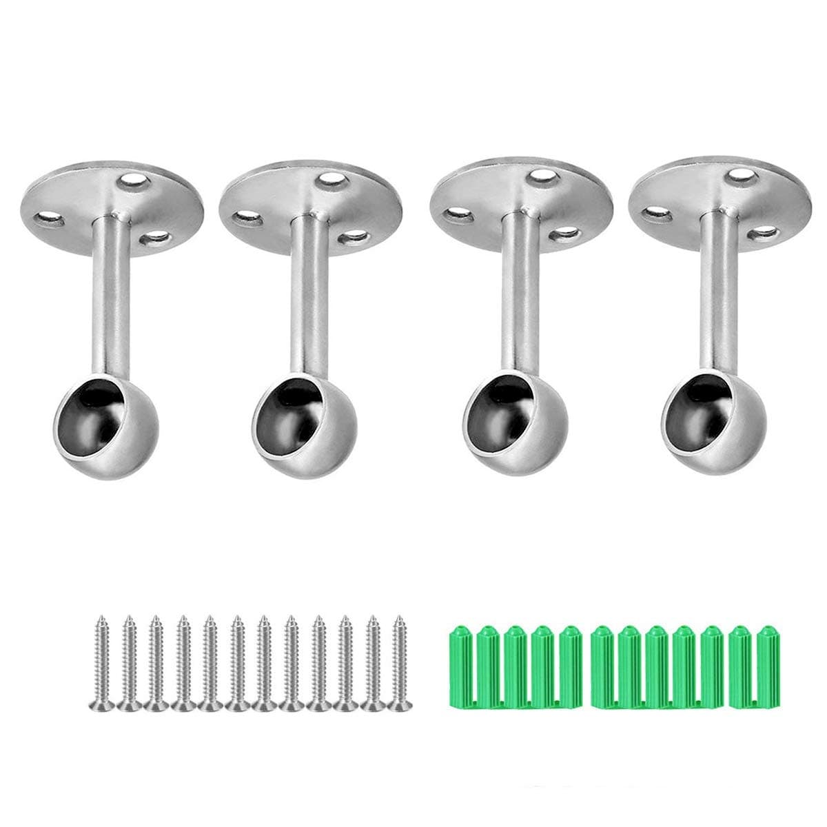 LMYJ Closet Rod Holder, Rod Rail End Pole Socket Support 4pcs Heavy Duty Stainless Steel 1 Inch Diameter for Wardrobe Bracket Shower Curtain Rod Flange Socket Kit, Ceiling-Mount Bracket