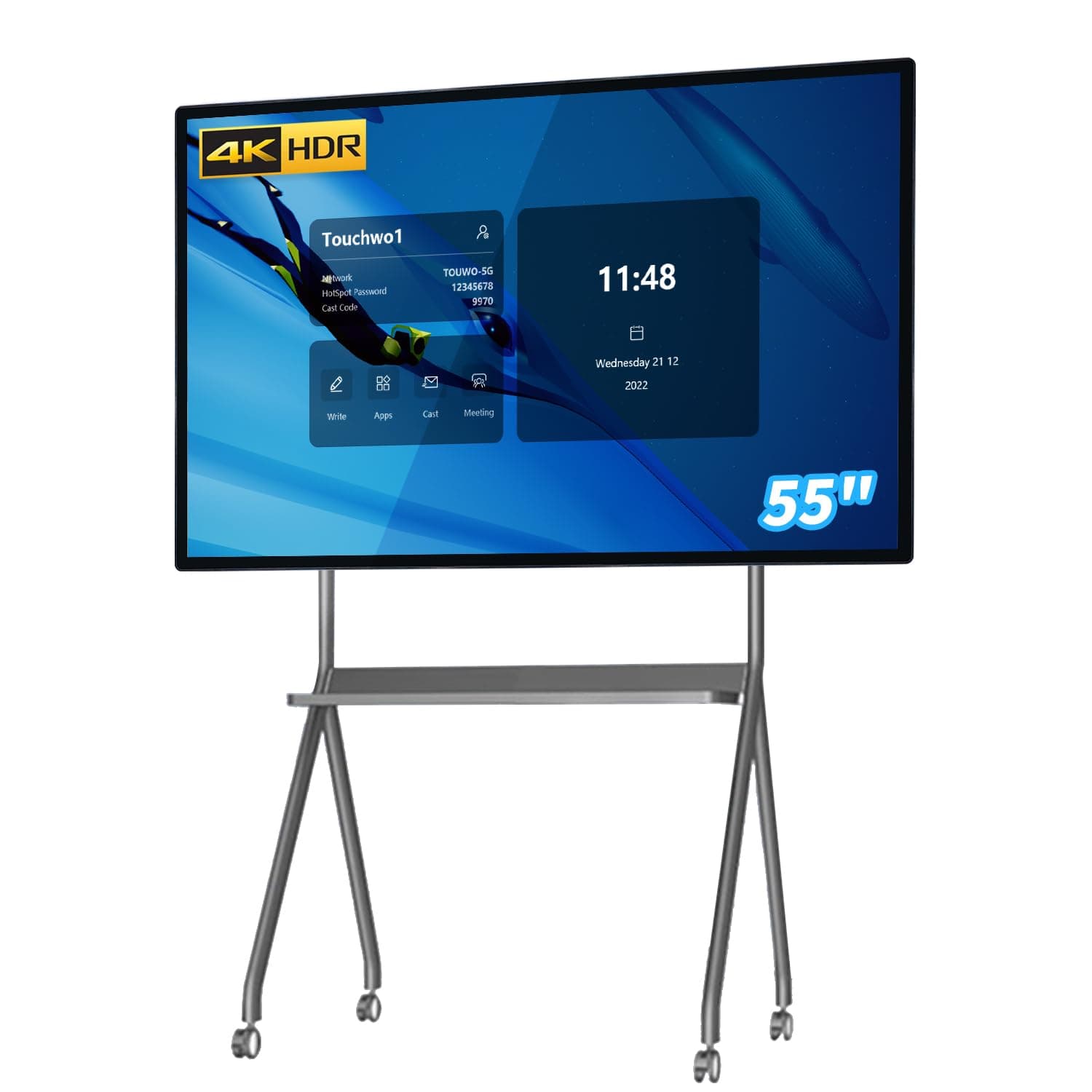 55 inch Touchscreen Monitor Smart Board, 4K Interactive Whiteboard, Android 11 & Windows 10 Pro All-in-One Touchscreen Industrial PC for Office and Classroom