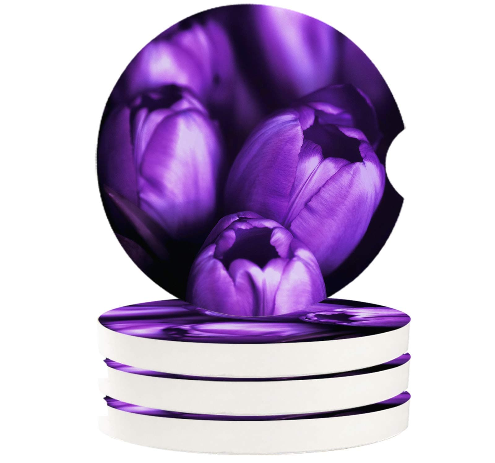 Absorbent Car Coasters Set Rustic Purple Lavender Flowers Ceramic Stone with A Finger Notch for Easy Removal of Auto Cup Holder Coaster Set of 4