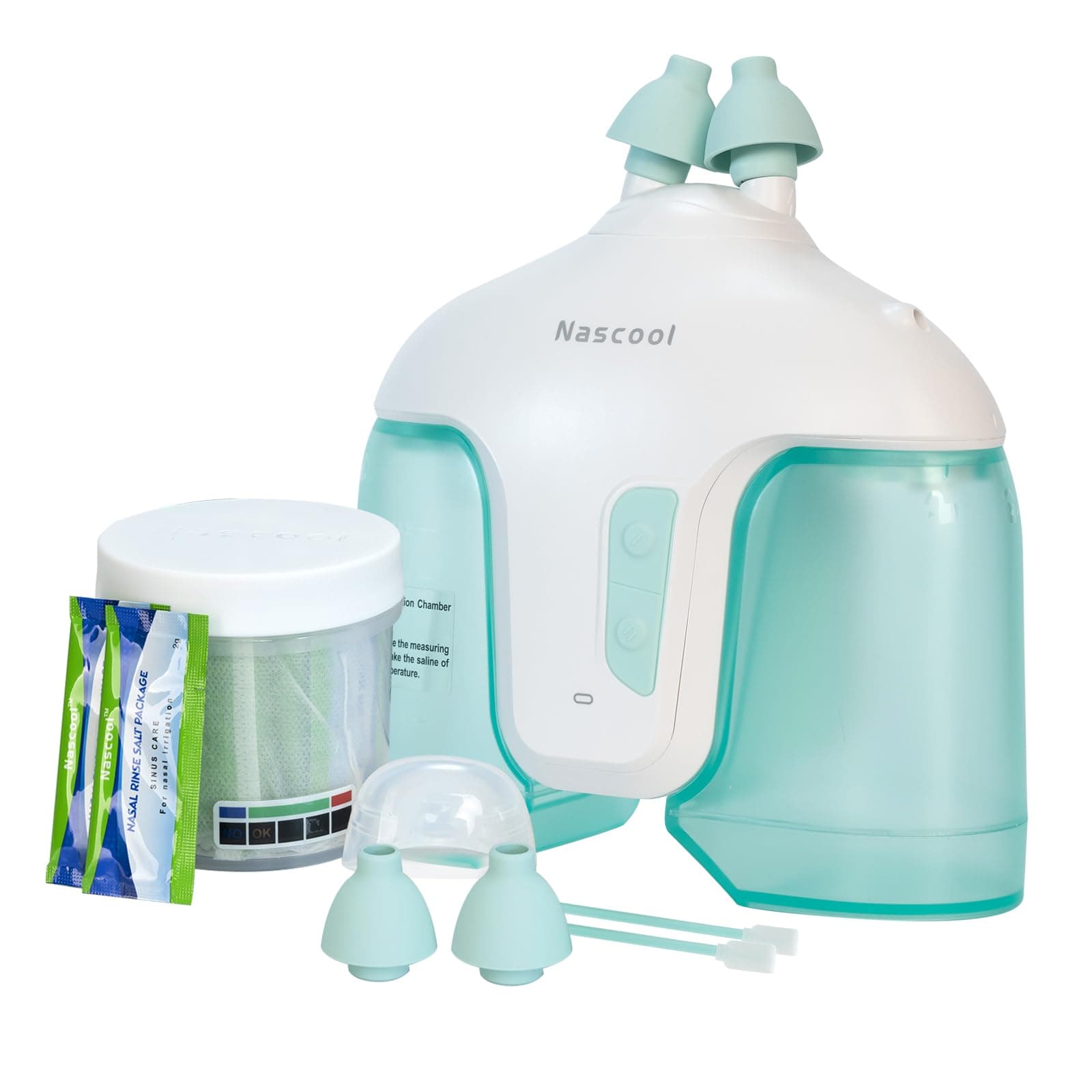 Electric Nasal Irrigation System with 50 Salt Packets, 2 Modes Nose Cleaner with Self Cleaning & Waste Collection Function for Sinus Relief Runny Nose, Nasal Congestion, Itching Nose(Green)