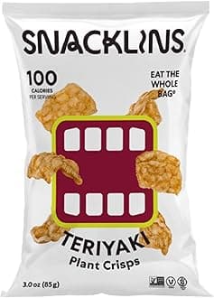 SNACKLINS Plant Based Crisps – Teriyaki - Vegan Healthy Snacks - Gluten Free, Grain Free, Plant Based Crisps, 100% Kosher For Passover, Low Calorie - No Added Sugar, Crunchy, Puffed Snack - 3oz Bag (1 Pack)