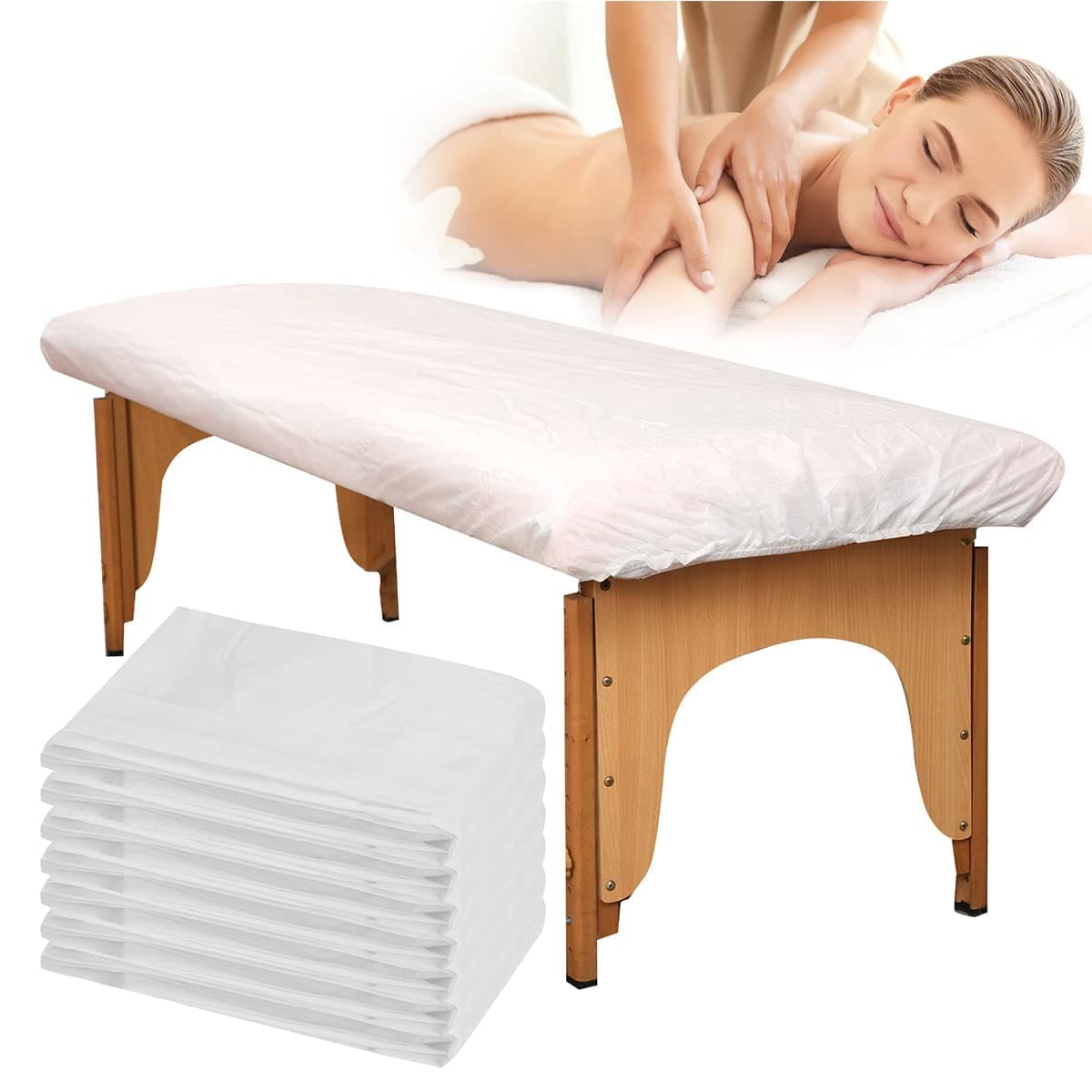 Uralili 20 PCS Disposable Thick Massage Table Covers Fitted Bed Sheets 82 x 35 inches Soft Breathable(White)