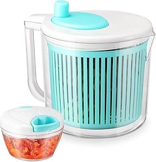 Salad Spinner with Chopper Set，2.5Qt Lettuce Spinner with Built-in Colander and Measuring Cup Bowl，Small Plastic Fruit Cleaner Pasta Dryer Herb Cleaner，Single Serve Quick Veggie Prepping Set