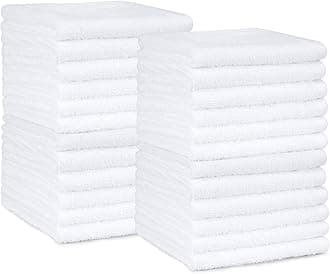 Amazon Basics Face Towels for bathroom, 100% Cotton Extra Absorbent washcloth, Fast Drying - salon towel - 24-Pack, White (30 x 30 cm)