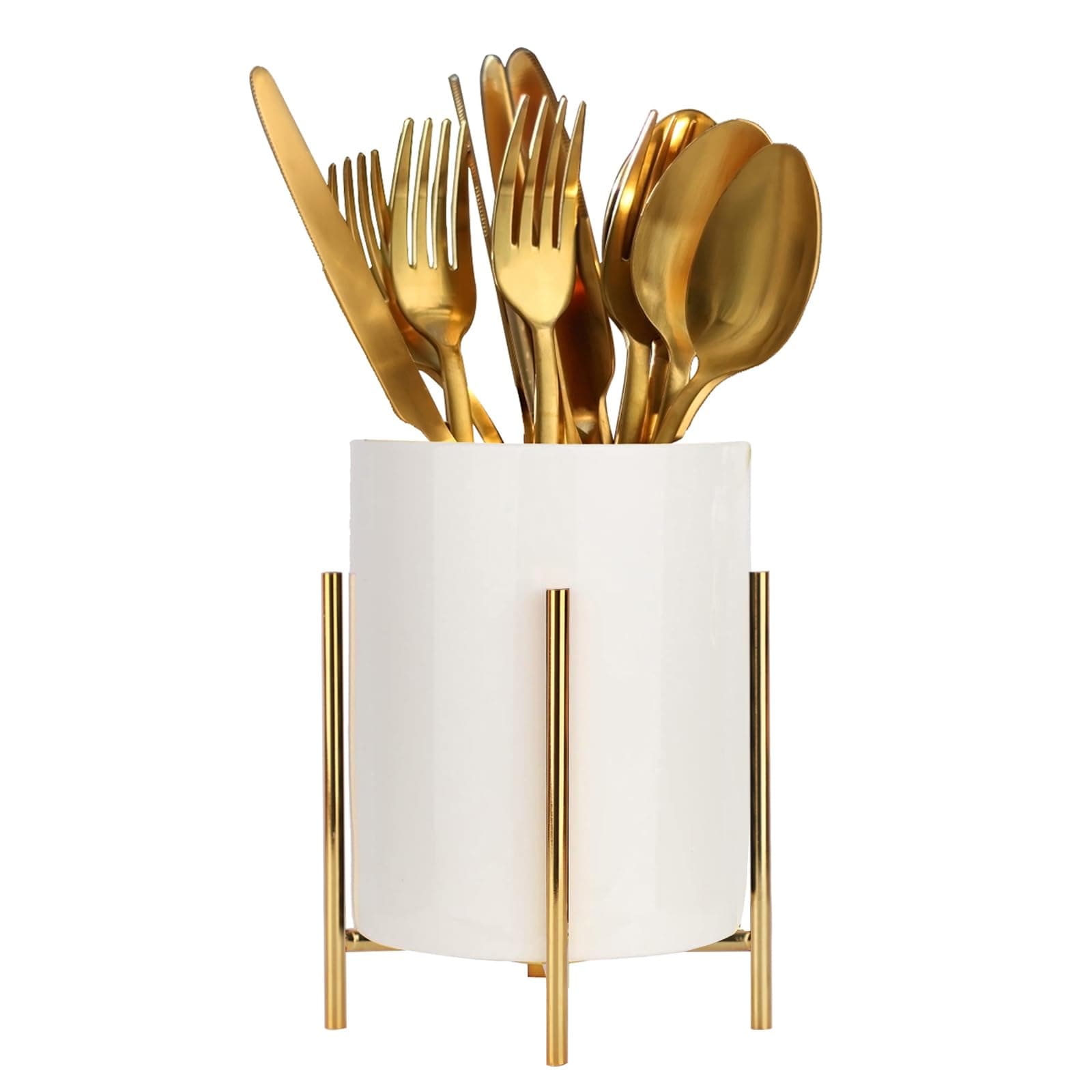 Ceramic Kitchen Utensil Holder with a Solid Metal Frame, White Cutlery Tray Kitchen Utensil Organiser, Cutlery Basket for Organising Drawers and Worktops for All Kitchens(large)