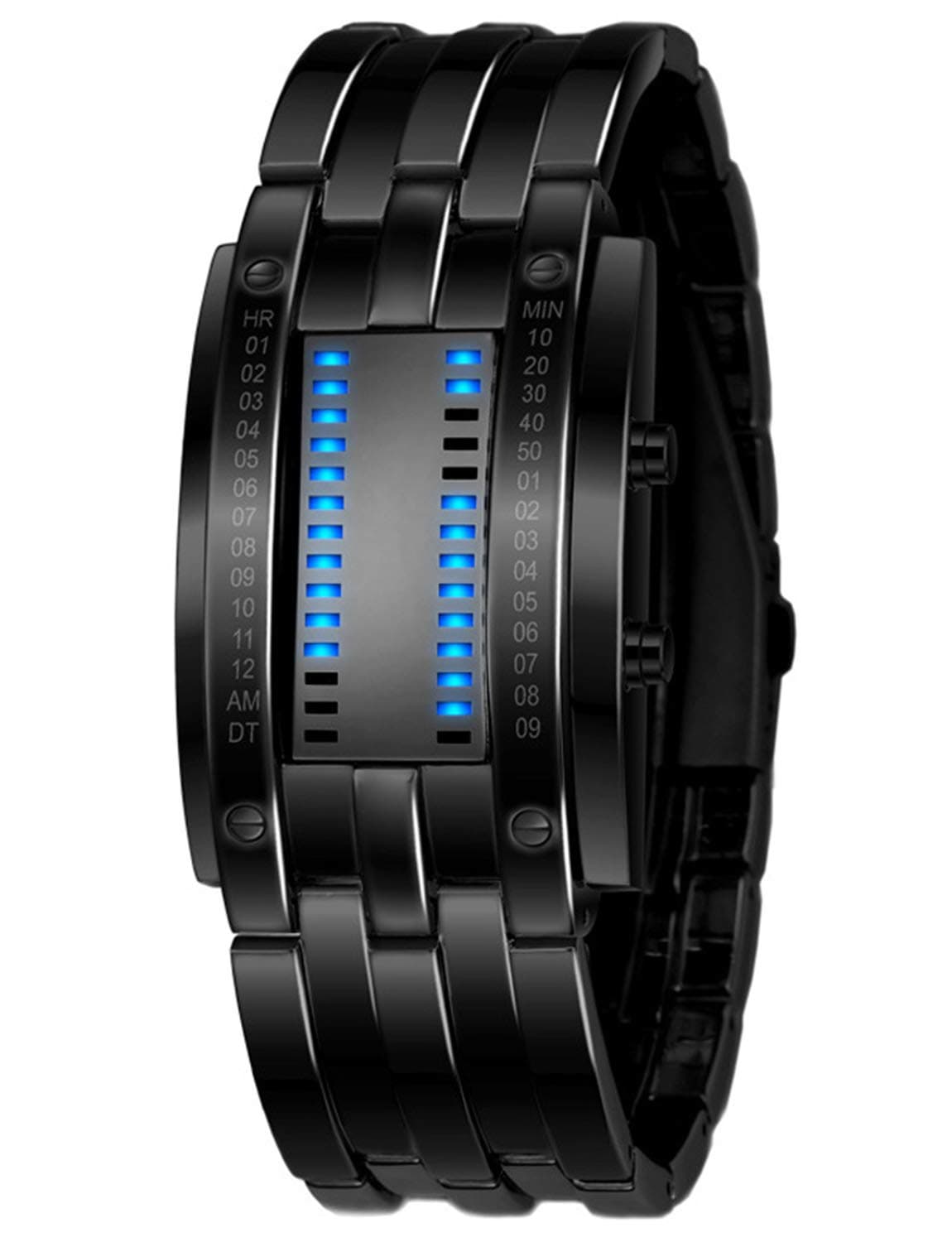 Classic Mens Binary Square Blue LED Digital Waterproof Watch Black Plated Wrist Watches