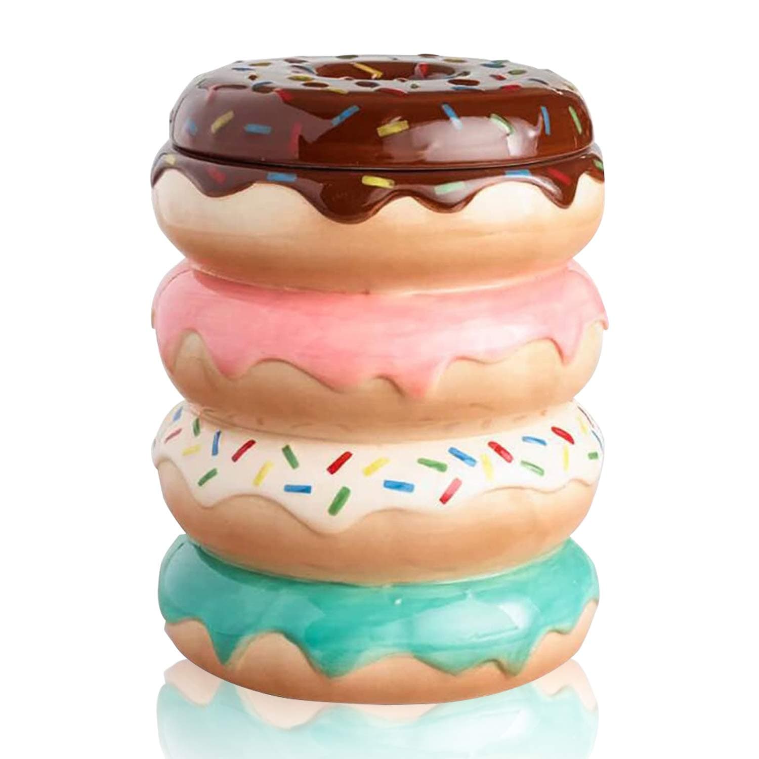 Colorful Donut Cookie Jar with Lid