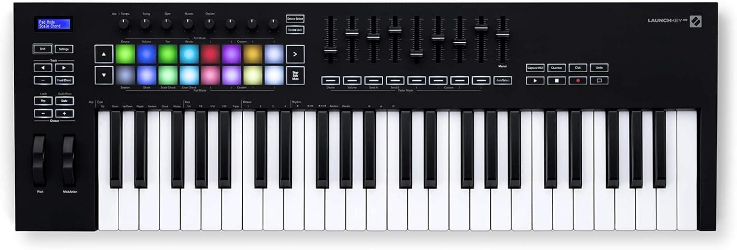 Novation Launchkey 49 [MK3] MIDI Keyboard Controller — Seamless Ableton Live Integration. Chord Mode, Scale Mode, and Arpeggiator. All the software you need for Music Production.
