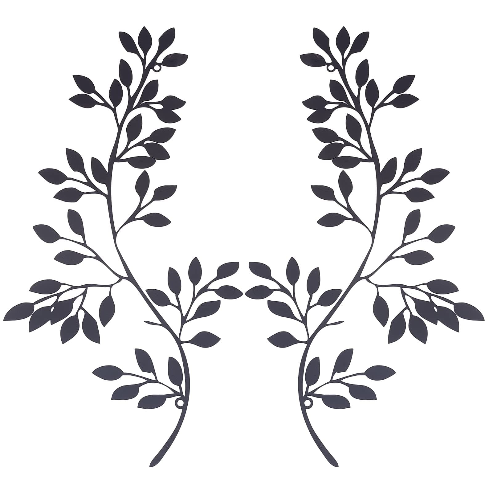 CREATCABIN 2Pcs Metal Tree Leaf Wall Decor Vine Olive Branch Leaf Wall Art Hangings Iron Black Gift Decorations for Indoor Outdoor Bedroom Living Room Housewarming Cafe 11.81 x 6.10 Inch