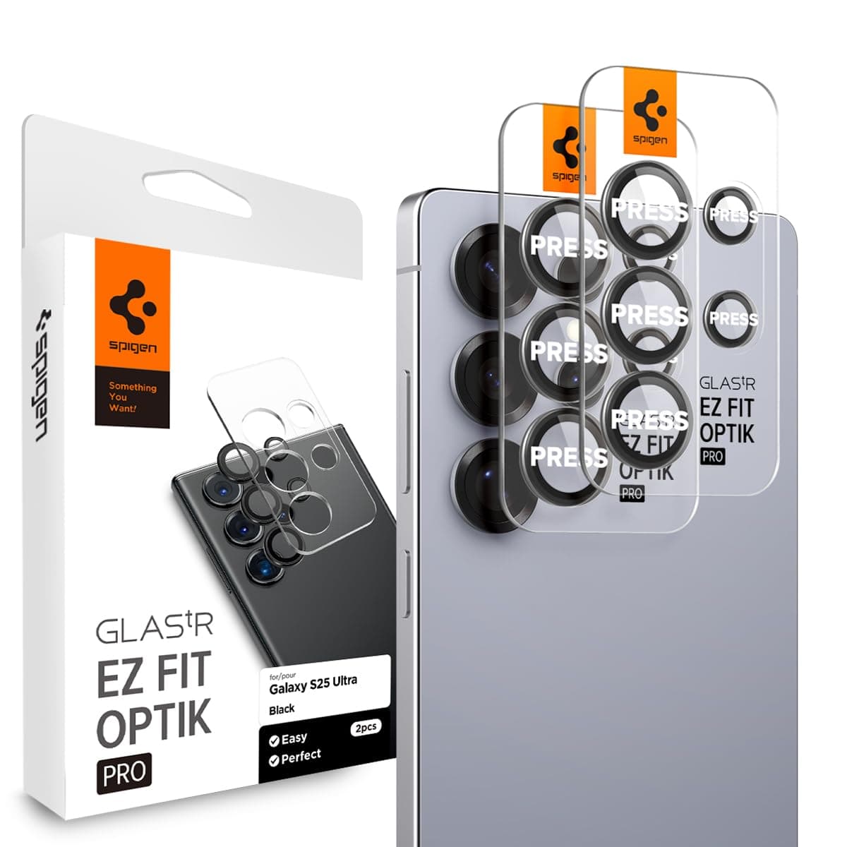 Spigen Camera Lens Screen Protector [GlasTR EZ Fit Optik Pro] Designed for Galaxy S25 Ultra [Case Friendly] - Black [2 Pack]