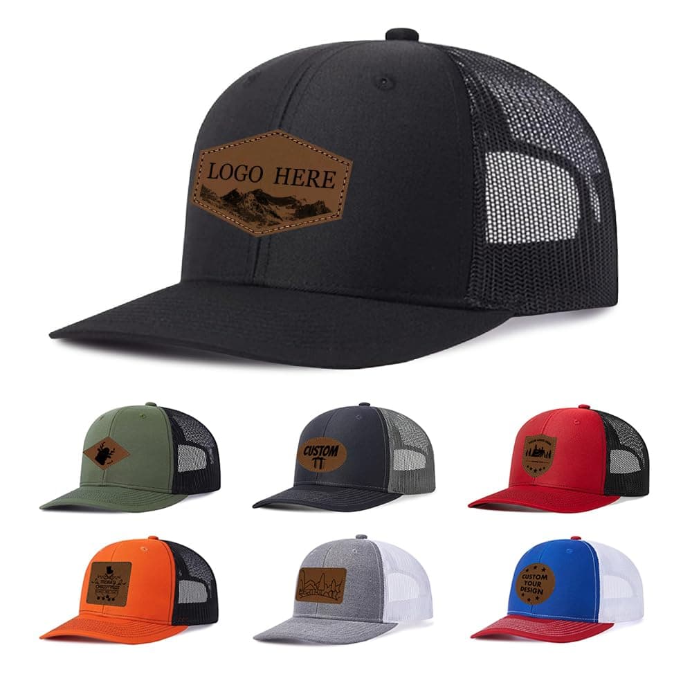 CustomCustom Leather Patch Trucker Hat Personalized Text Logo Adjustable Baseball Cap Custom Design Text & Photo Cap