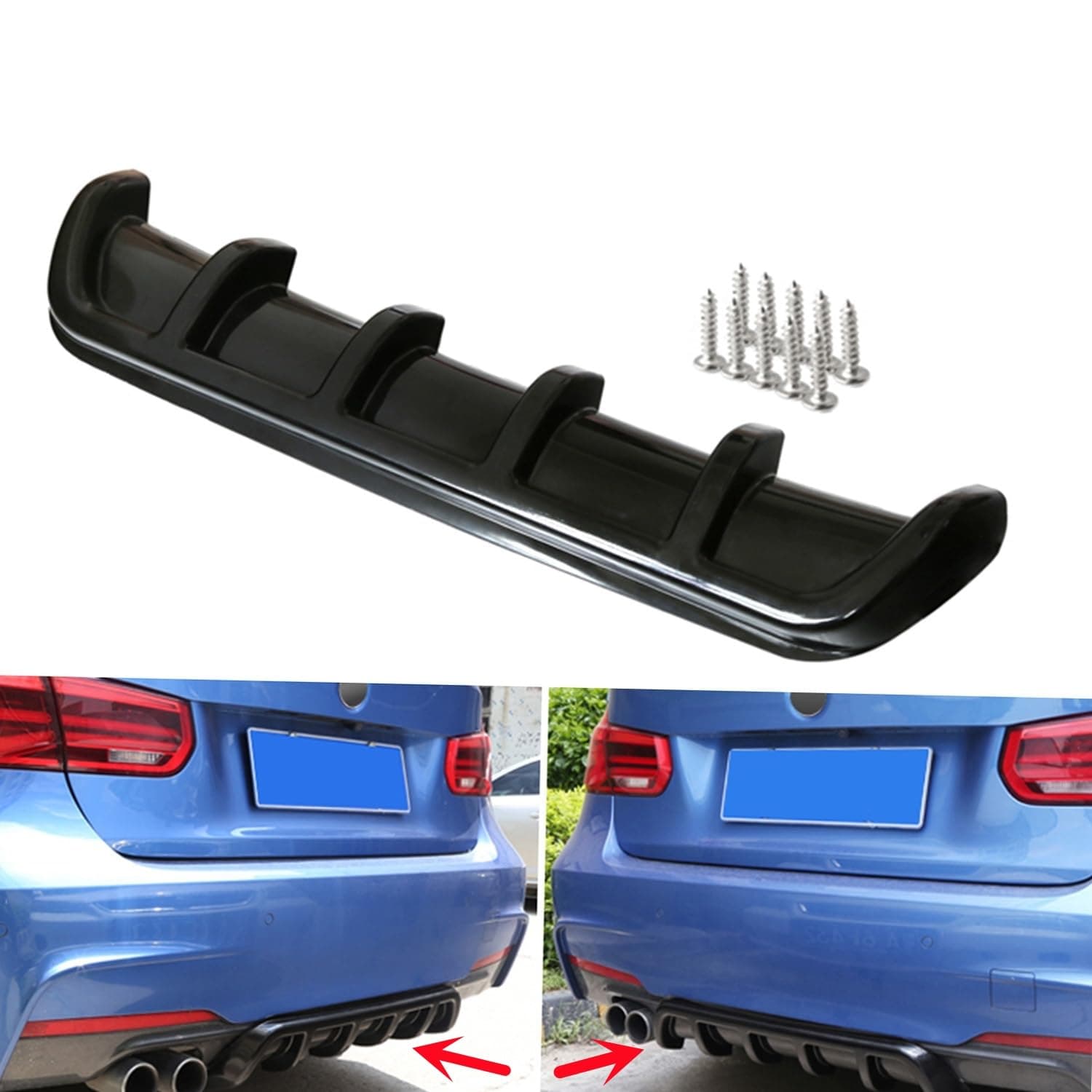 Universal Car Rear Bumper Lip Diffuser 6 Fin Shark Fin Style Car Back Bumper Spoiler Lip Splitter, Black
