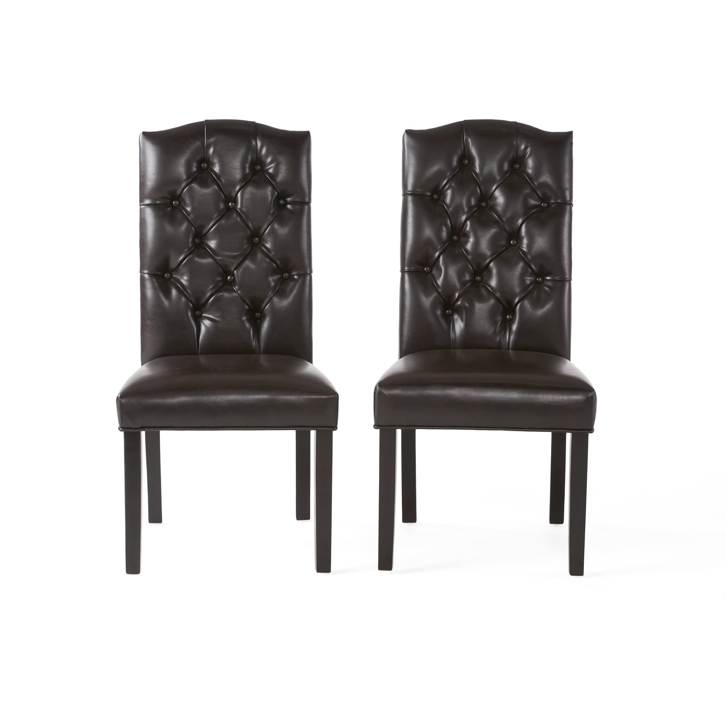Christopher Knight Home Clark Crown Top Leather Tufted Dining Chairs, 2-Pcs Set, Brown