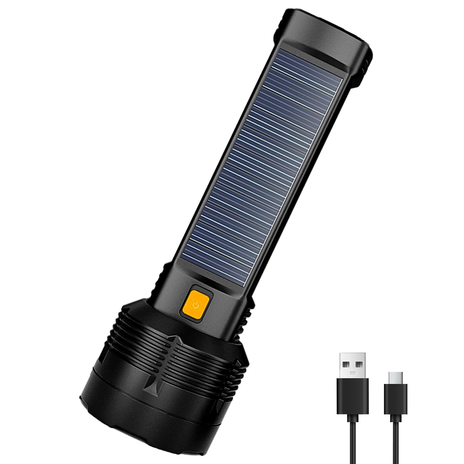 LED Flashlight Solar/Rechargeable, Powerful Flashlight Torch with 3 Modes, Super Bright Small LED Flash Light Waterproof,Adjustable Brightness for Camping,Outdoors,Emergency