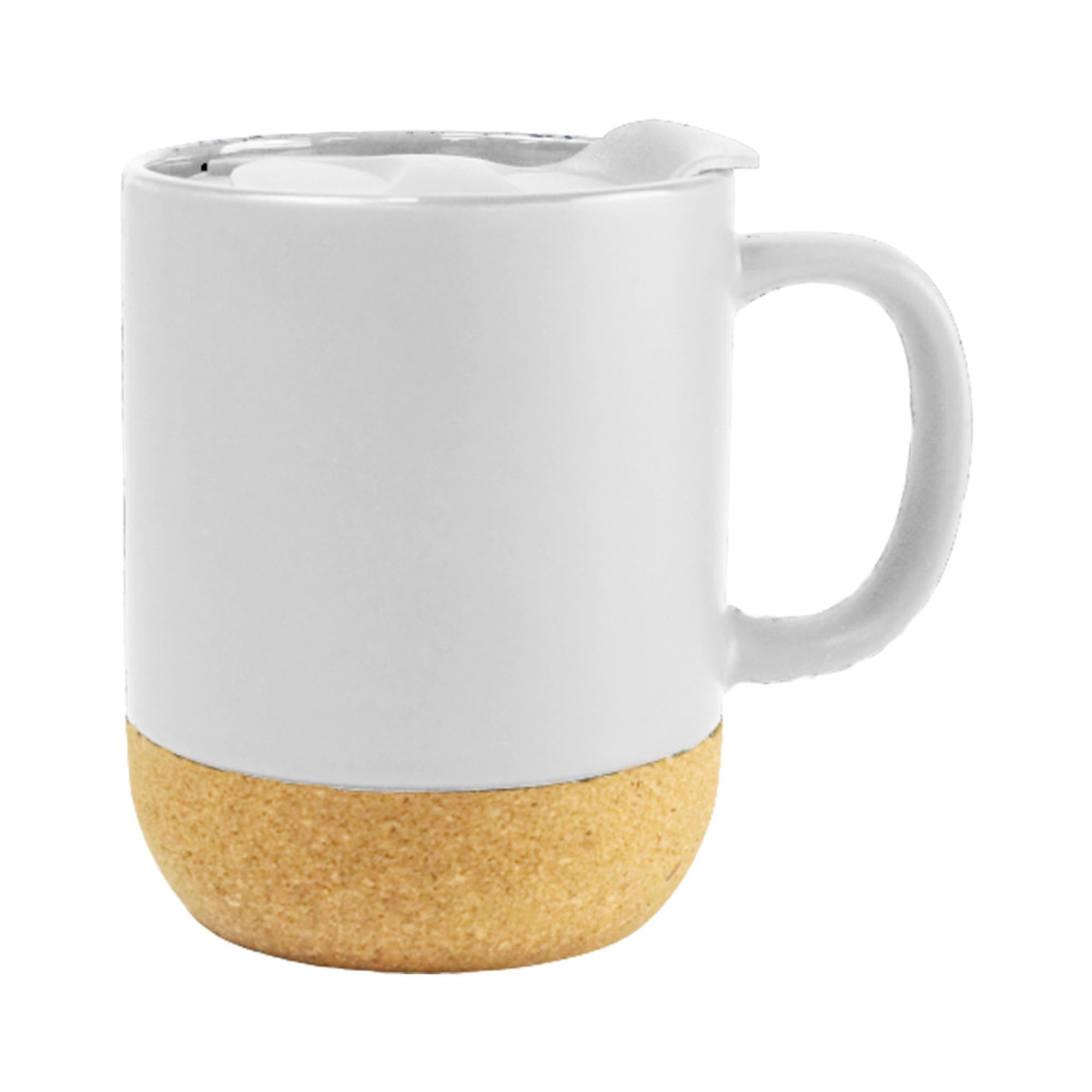 Giftmate Coffee Tea Mug with Lid | 320ml Ceramic Cork Bottom Mug for Hot & Cold Drinks | Coffee Mug with Lid for Office Home Travel | Ceramic Tea Cup White