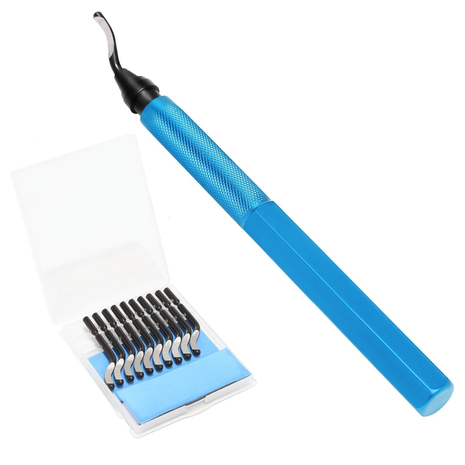 VASTOOLS Deburring Tool Kit, 6-1/2" Metal Handle Chamfer Tool for Resin Aluminum Brass Plastic Pipes Tube Hole with Extra 10 HSS Blades