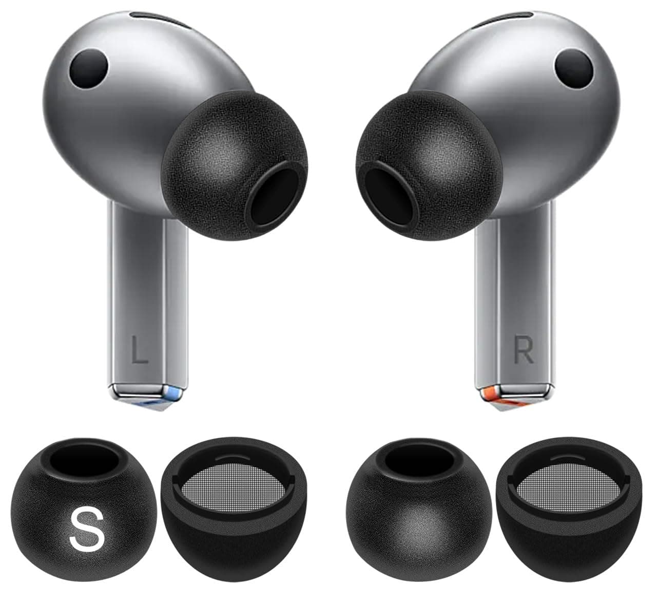 Galaxy Buds 3 Pro Memory Foam Tips Earbud, 2 Pairs Replacement Comfortable No Silicone Pain Noise Isolation Accessories Compatible with Samsung Galaxy Buds 3 Pro/Galaxy Buds 4 Pro - Black S