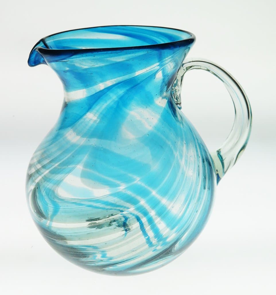 Bola Pitcher, Turquoise Swirl Design, 128 Oz