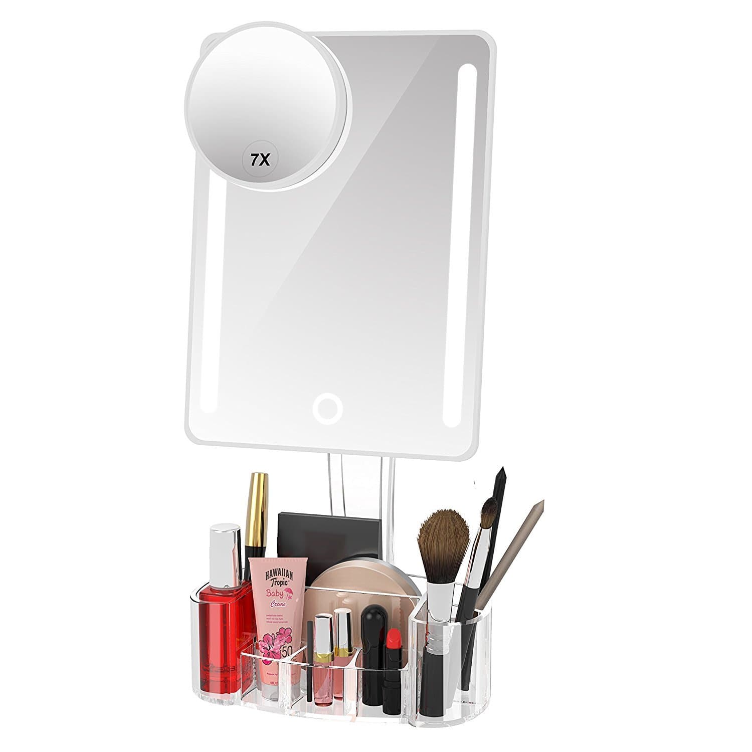 Artifi Lighted Vanity Mirror, Lighted Makeup Mirror with Acrylic Makeup Organizer and Removable 7X Magnification Makeup Mirror with Lights, Xmas Gifts