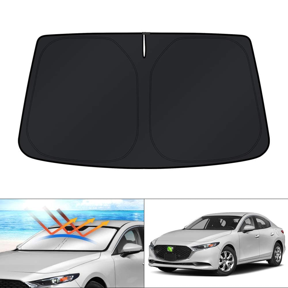 KUST Windshield Sun Shade Custom Fit for Mazda 3 Accessories 2019-2025 2026 Mazda3 Hatchback/Sedan Window Shade Cover Sun Visor Foldable Blocks UV Rays Keep Your Car Cooler