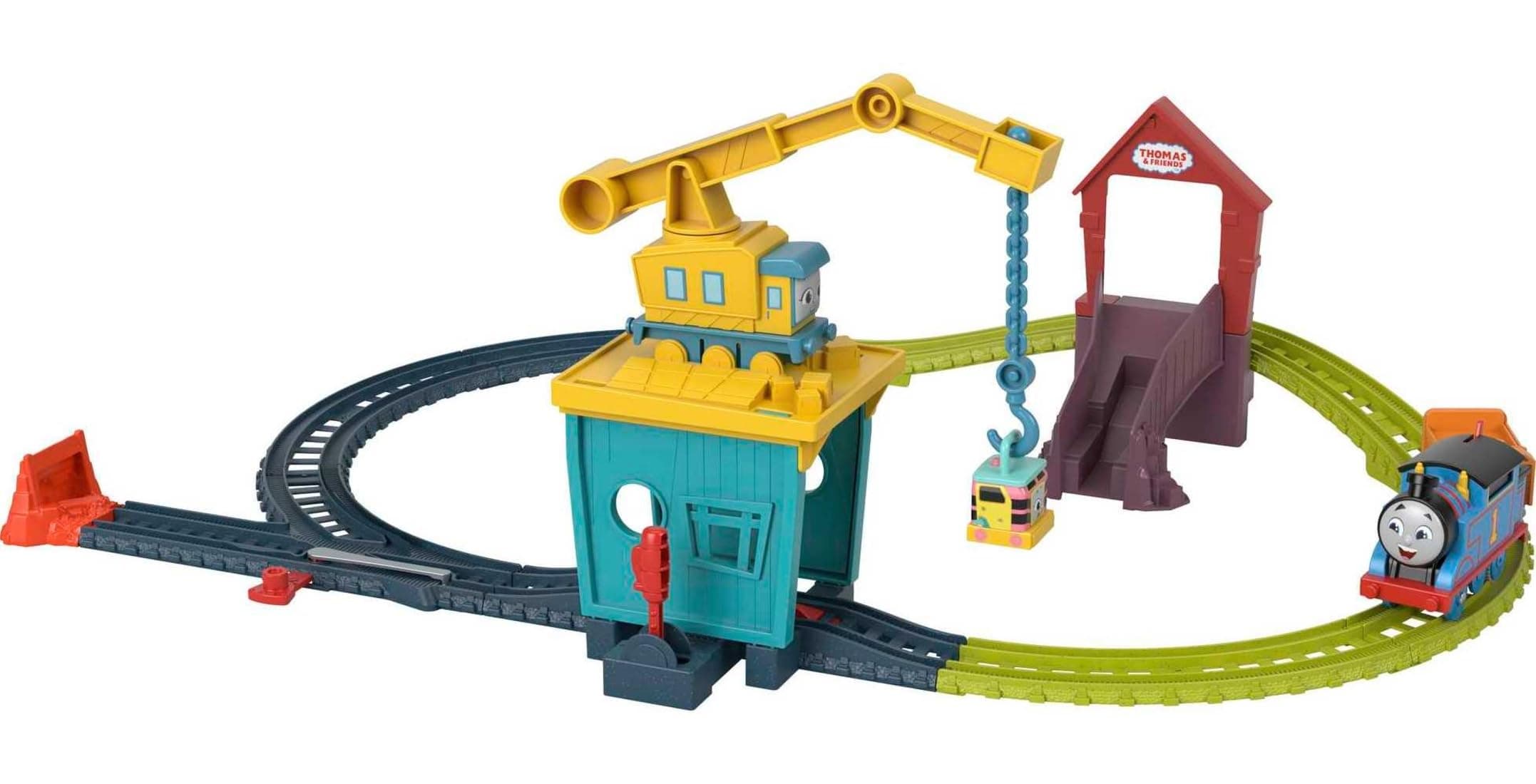 Motorized Toy Train Set Fix 'em Up Friends with Carly the Crane, Sandy the Rail Speeder & Thomas for Preschool Kids Ages 3+ Years ​