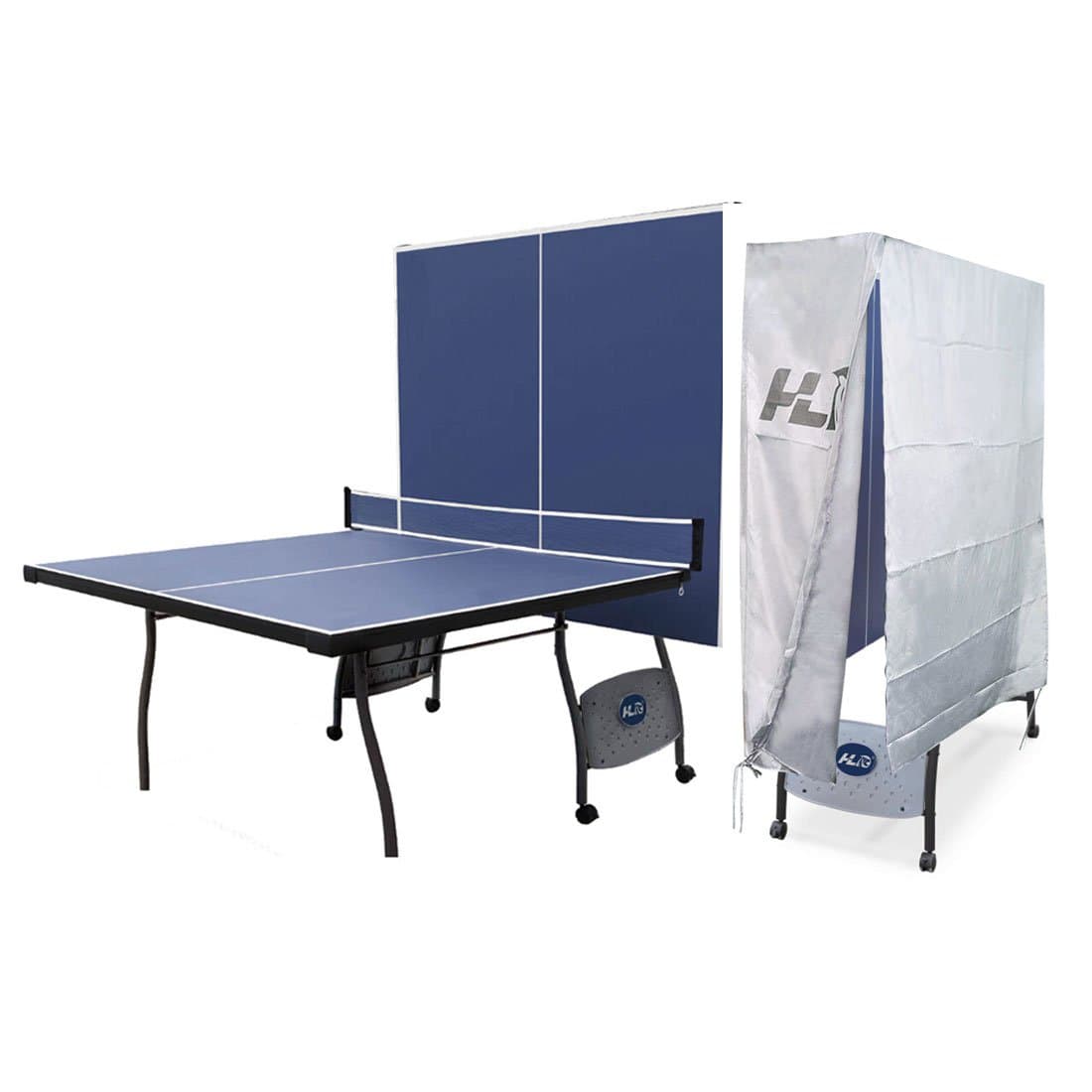 HLC 9FT Full Size Professional Folding Ping Pong Table Indoor Outdoor Fitness Table Tennis Table with Net + Waterproof Protective Folding Table Tennis Table Cover