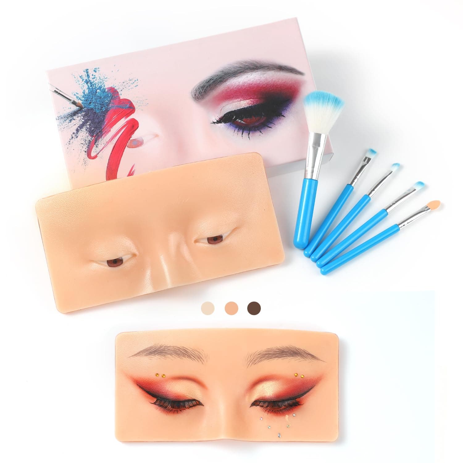 Makeup Practice Face Board, 3D Reusable Silicone Make up Mannequin Face with 5PCS Makeup Brush, Eye Make up Practice Board for Beginner or Professional Enthusiasts