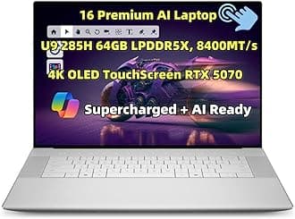 NewDe.l.l 16 Premium (Replace XPS16) AI Laptop 16.3" 4K OLED TouchScreen 16-Cores Ultra 9 285H 64GB LPDDR5X, 8400MT/s 2TB SSD Geforce RTX 5070 GDDR7 Supercharged RGB-IR Cam Thunderbolt 4 Win 11Pro