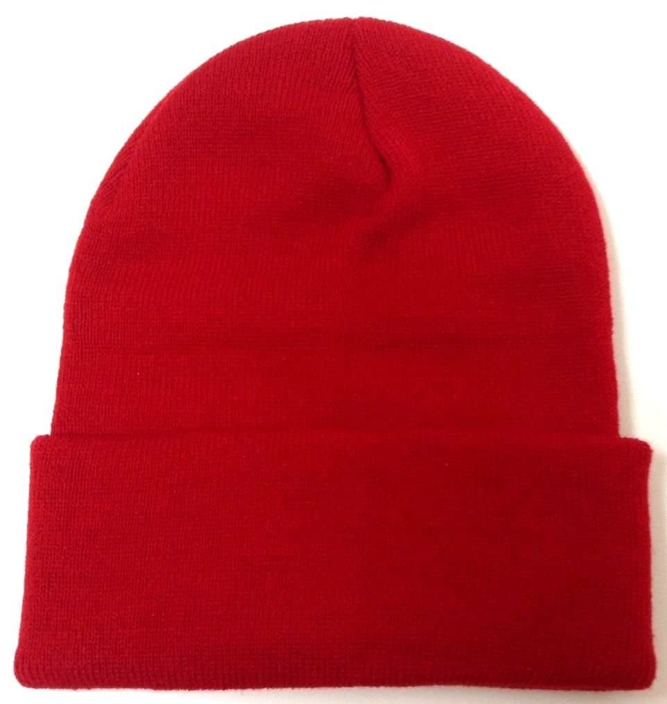 Cuffed or Uncuffed Red Beanie Solid Blank Plain 11 Inches
