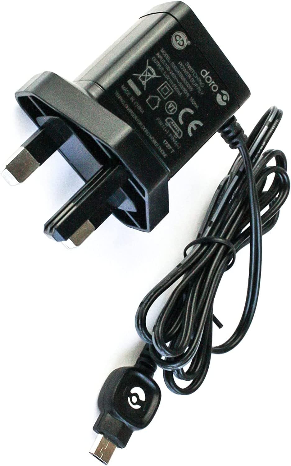DORO Micro USB Mains 3-Pin UK Wall Charger For Doro LIBERTO 810/820 / 820 MINI / 825, PRIMO, PhoneEasy 338, 611, 612, 631, 632, 2404, 5030, 5516, 740, 715, 345GSM, 6530, 1360, 621, 622, 580, 6050