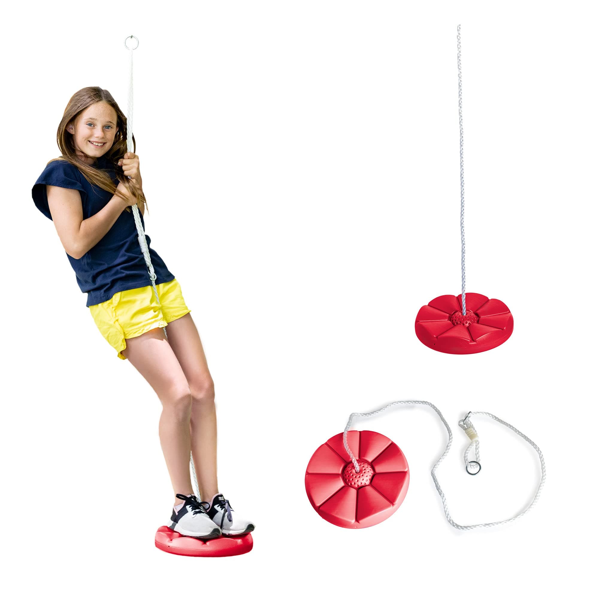 Squirrel Products Heavy Duty Red Disc Tree Swing with Rope for Outdoor Play - Easy DIY Addition to Playset or Tree