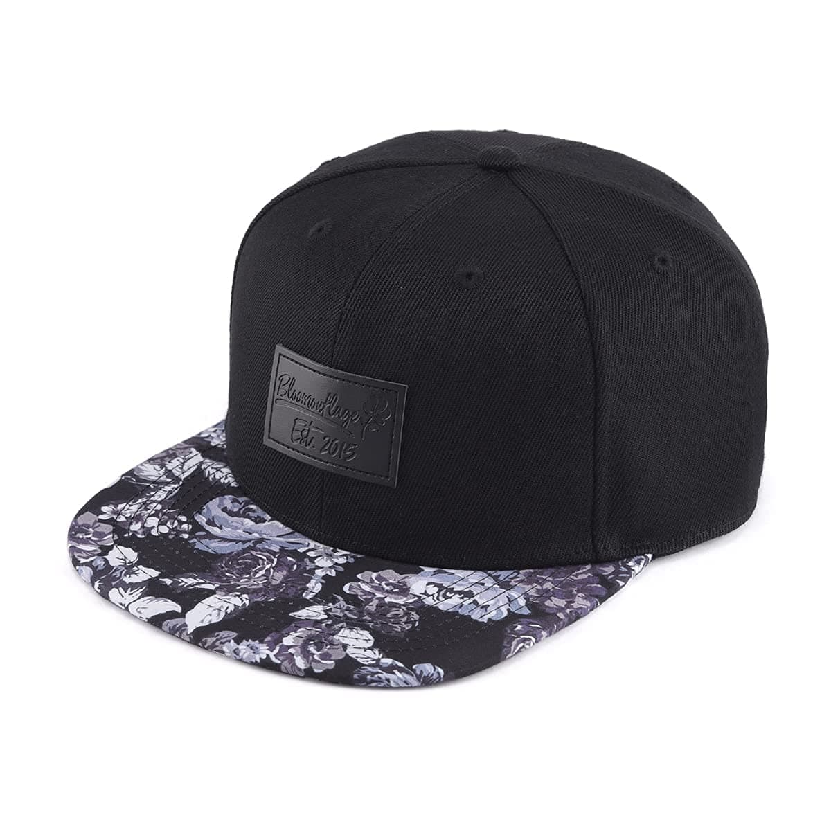 Bloomouflage Snapback Hat Floral Black Patch, Black, M-L