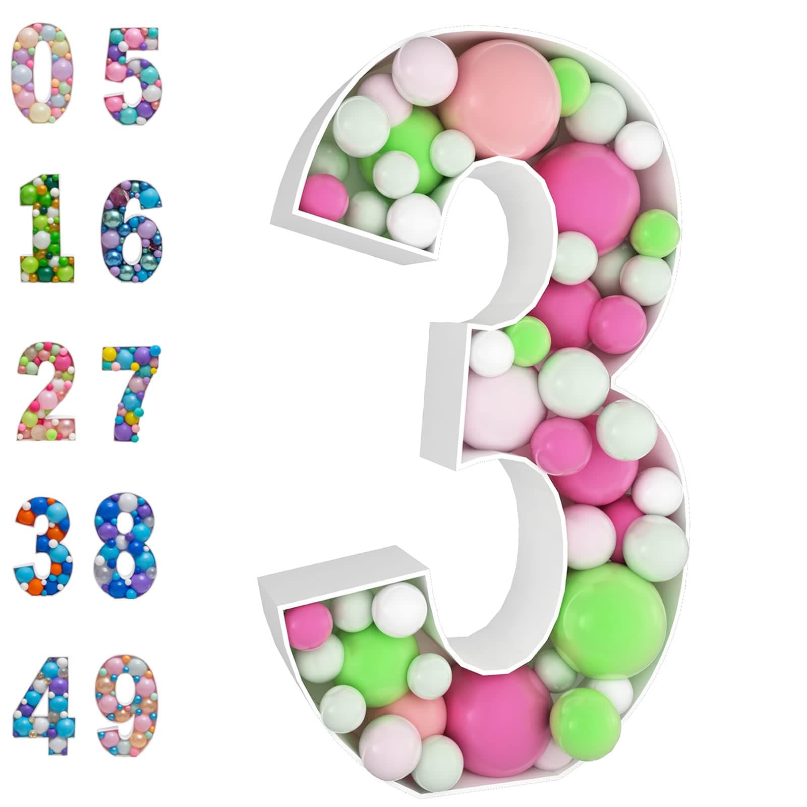 3FT Mosaic Balloon Frame Number 3 Light Up Numbers Pre-Cut Kit Thick Foam Board for Birthday Decoration…