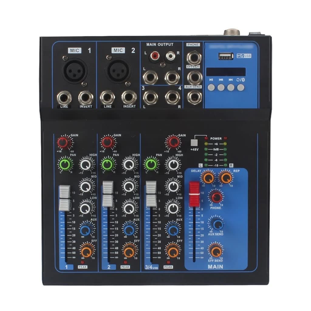 PFDTS 4 Channels Sound Mixing Console Professional Mini USB Audio Mixer Console with Bluetooth