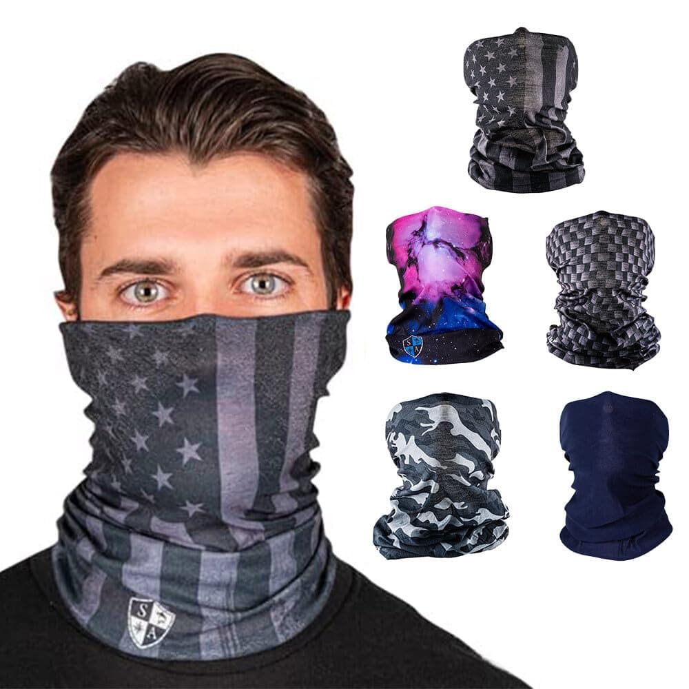 S A Company 5-Pack UV Face Shield | UV 30+ Multipurpose Neck Gaiter Balaclava for Adults | Multiple Color Packs
