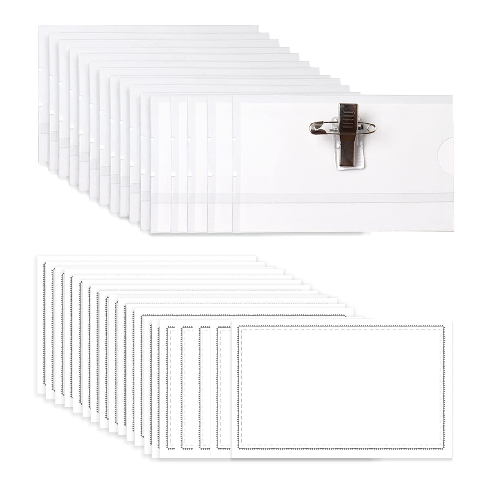 Anjmd 60 Pack Pin Style Combi Clip Horizontal Name Badge Holders ID Card Holders with Inserts Fit Card (3.5×2.12 inch)