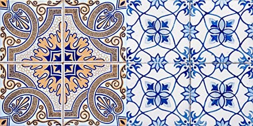 Mi Alma Authentic Tile Stickers 24 PC Set Spanish Design Wall Tile Decal Perfect for Kitchen Backsplash or Bathroom Tiles Vinyl Art Easy to Install Peel and Stick (8x8 Inch, Talavera Brown H207)