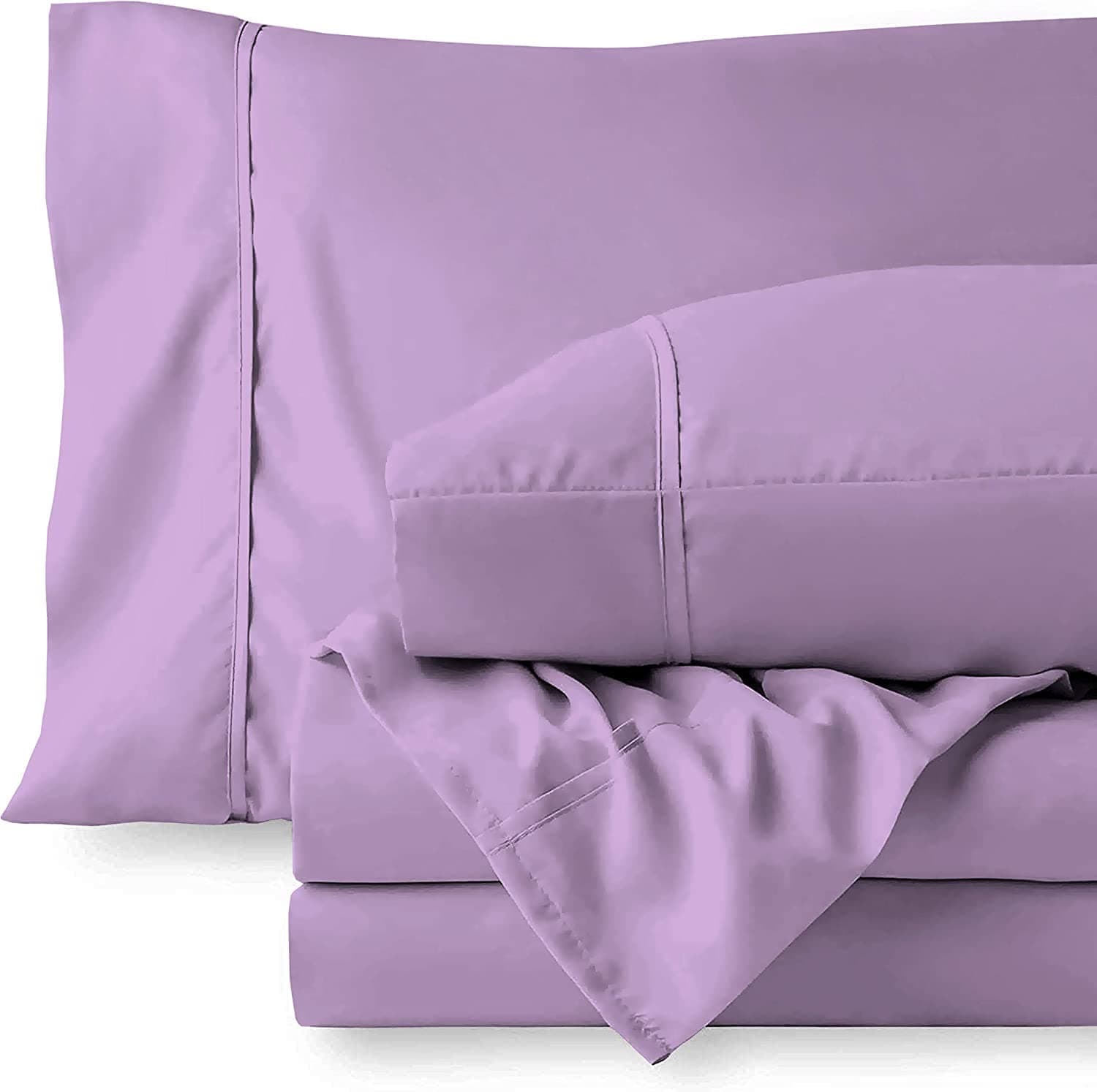 600 Thread Count- 3 Piece Fitted Bedsheet Set Includes- 1 Fitted Bedsheet with 6" Deep-Pocket and 2 Pillow Cove- 100% Cotton Exquisitely Comfortable and Breathable-Lavender Solid,Single Size.