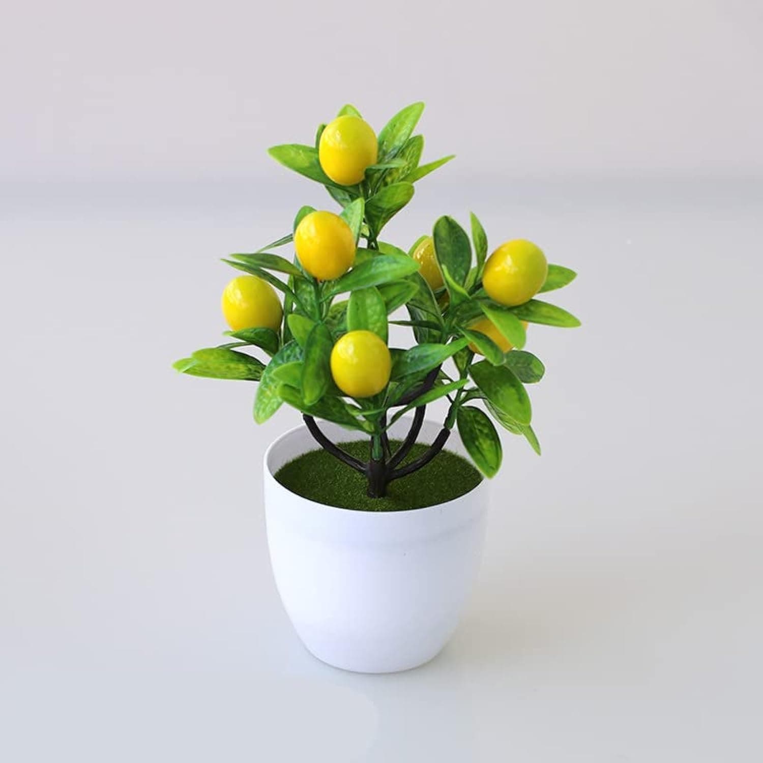 THE WHITE SHOP Artificial Mini Potted Plants, Artificial Fruit Lemon Tree Bonsai Fake Greenery White Plastic Pot, Potted Plants Artificial Fruit for Home Table Desk Office Bathroom Decor
