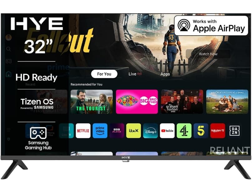 HYE 32 inch Smart TV with HD Ready display, frameless design, WiFi, Bluetooth...