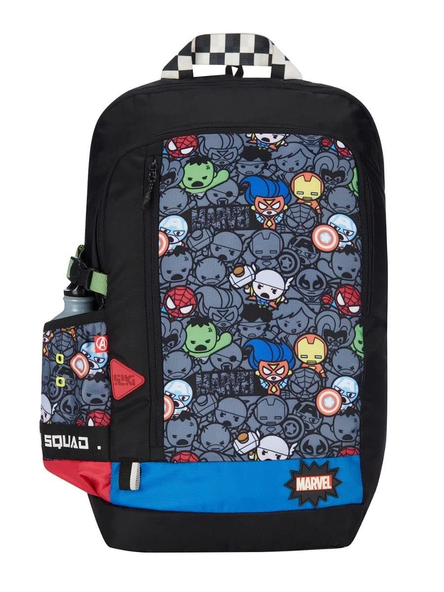 WildcraftWiki Squad 1 Marvel 4 Compartment School Backpack Kawai Black (13002), Black, L, Casual