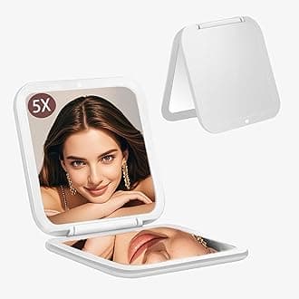 Small Compact Mirror for Purse,5X/1X Travel Magnifying Mirror for Women, Makeup Mirror for Girls, Portable Ultra Slim Pocket Mirror（White）