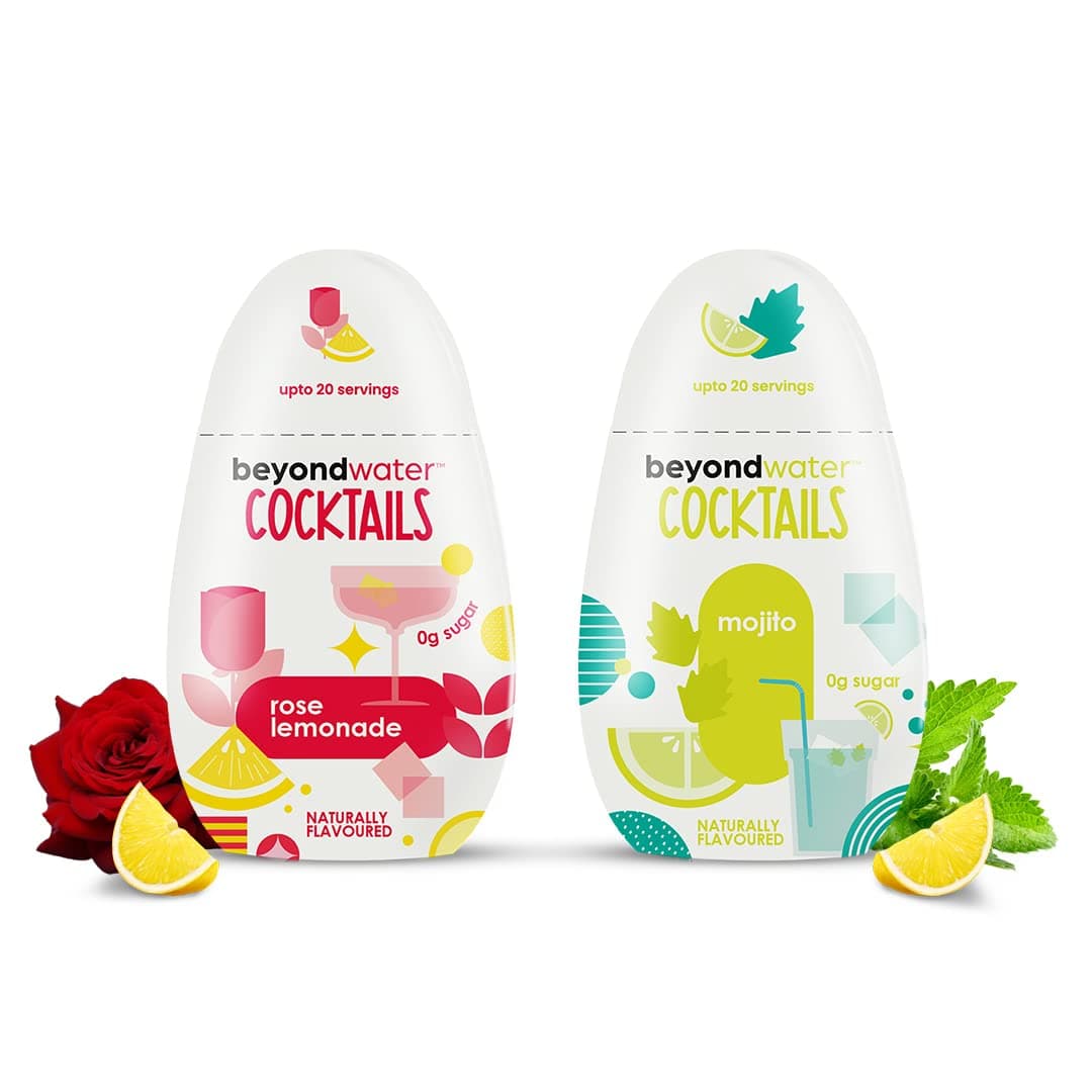 Beyond Water Cocktail Mixer - Assorted Pack - 2 X 20 Servings (Rose Lemonade + Mojito) | Zero Calorie Sugar-Free Mixer for Cocktails, Mocktails Drinks Beverages | Non Alcoholic Premium Cocktail Mixer
