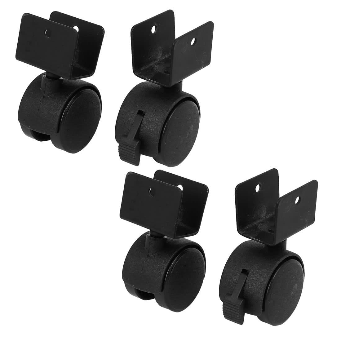 Sourcingmap 1.6" Dia Wheel 1" U-Clamp Top Rotatable Universal U Bracket Swivel Brake Caster Black 4pcs
