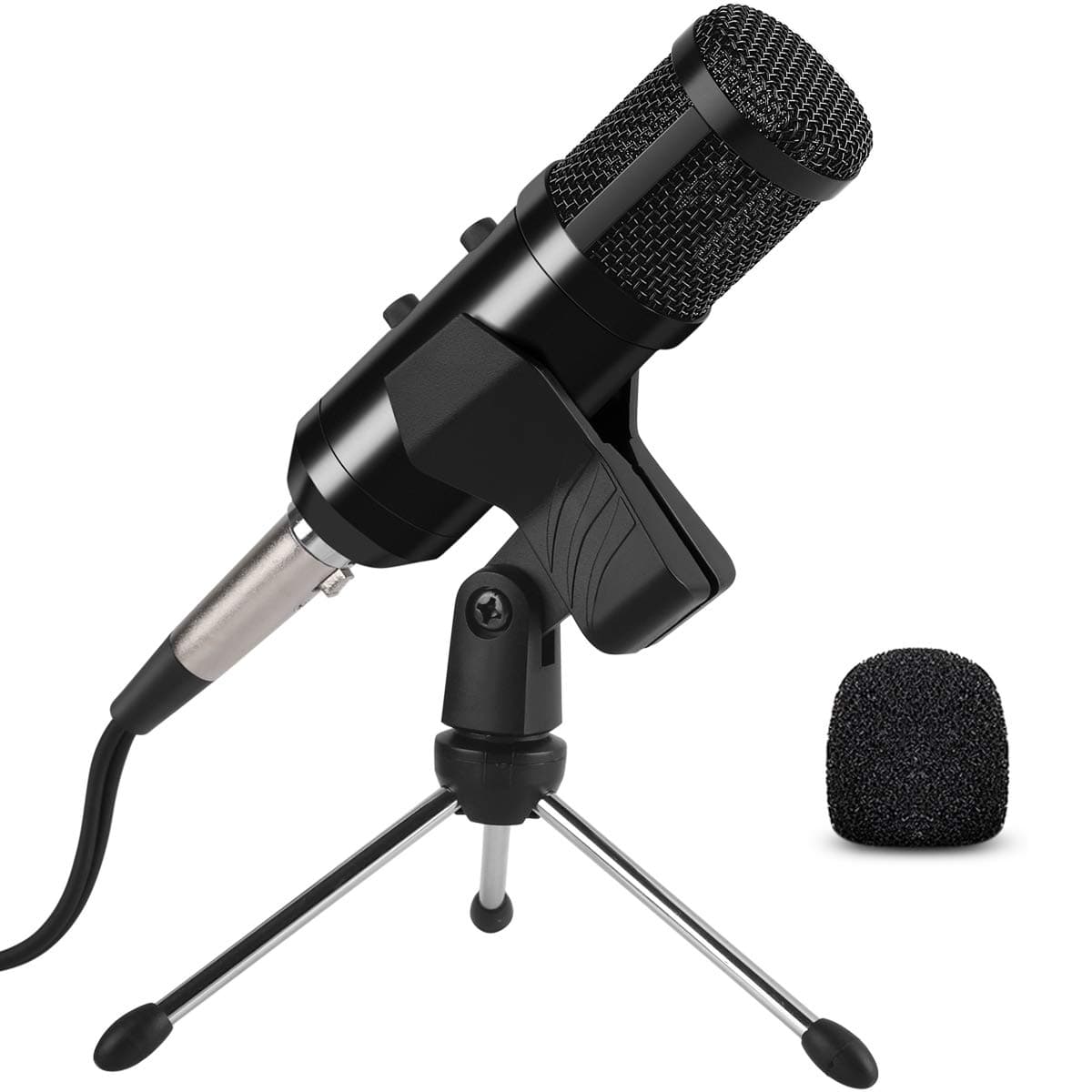 AGPTEK Microphone for PC with Mic Stand, 3.5 & USB Jack Gaming Mic Condenser Recording Microphone for Computer, PC ,Laptop, Podcasting, Streaming Singing YouTube Skype