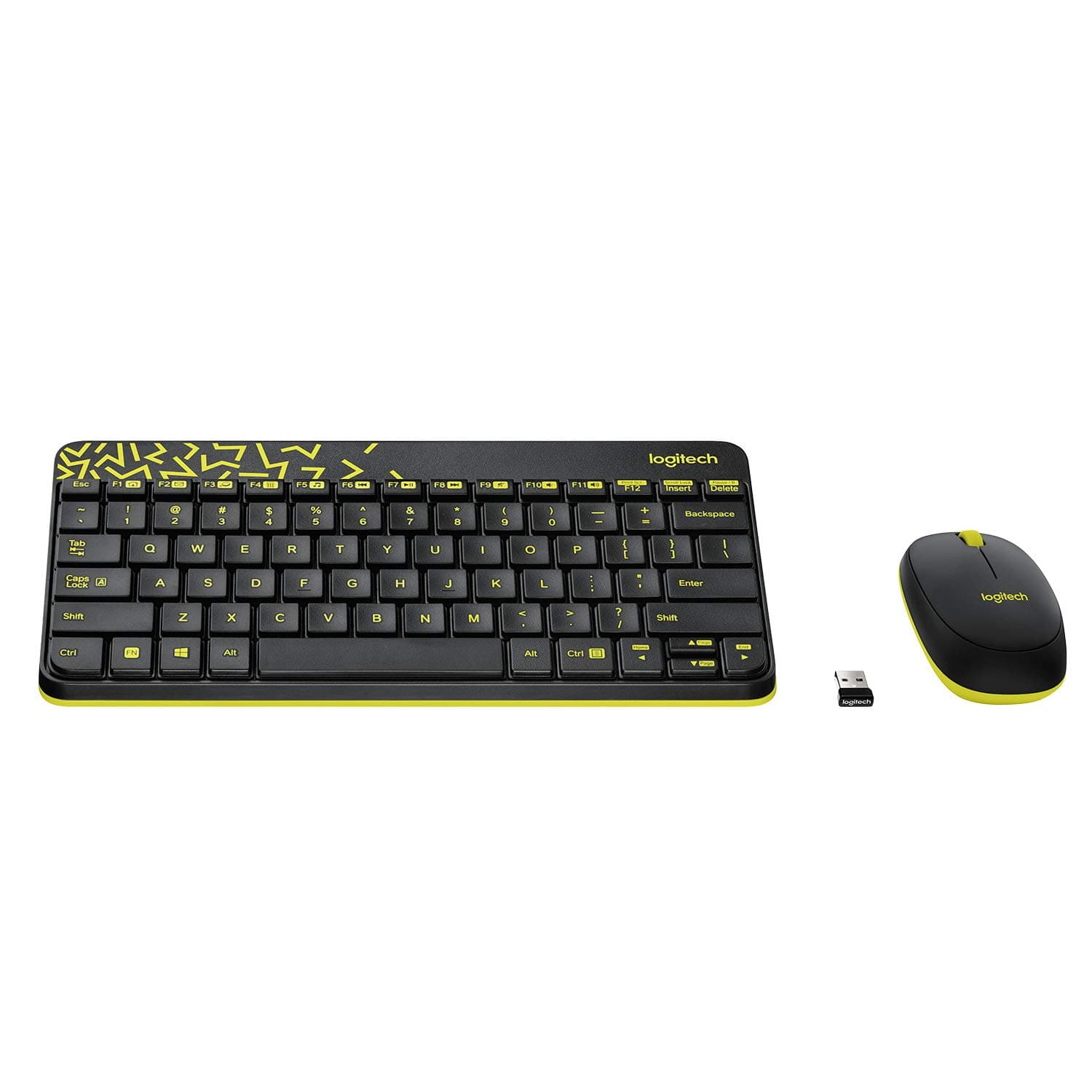 MK240 Nano Wireless USB Keyboard and Mouse Set, 12 Function Keys 2.4GHz Wireless, 1000DPI, Spill-Resistant Design, PC/Mac, Black/Chartreuse Yellow