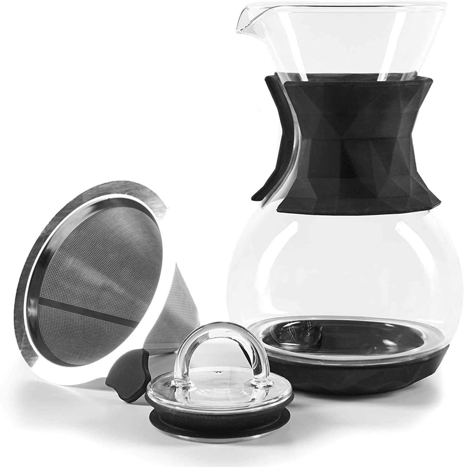 Uno Casa Pour Over Coffee Maker Set - 4 Cups, 34 Oz Pour Over Coffee Dripper with Permanent Stainless Steel Filter - Heat Resistant Silicone Pad and Sleeve