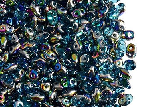 20gr Czech Two Hole Seed Beads SuperDuo 2,5x5 mm Aquamarine VITRAIL