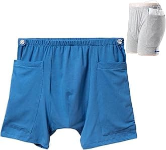 WEEOATAR Incontinence Care Shorts,Fistula Pants,Catheter Underwear Incontinence Pants,Urine Bag Underwear with Double Pockets for Nephrostomy,Foley,Suprapubic&Biliary Catheters(Man Blue,M)